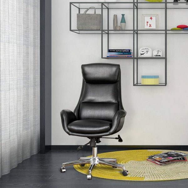 Office Chairs |   Mid-Century Modern Air Leatherette Adjustable Swivel High Back Office, Black Furniture Office Chairs