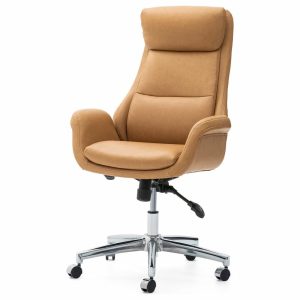 Office Chairs |   Mid-Century Modern Air Leatherette Adjustable Swivel High Back Office, Camel Furniture Office Chairs