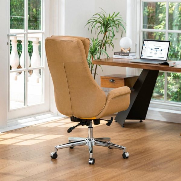 Office Chairs |   Mid-Century Modern Air Leatherette Adjustable Swivel High Back Office, Camel Furniture Office Chairs