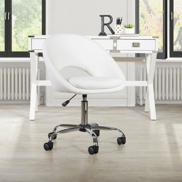 Office Chairs |   Milo Office Chair, Royal Velvet Fabric With Chrome Base, White Furniture Office Chairs