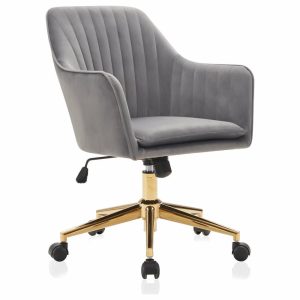 Office Chairs |   Modern Home Office Chair 360 Swivel, Tufted Velvet Desk Chair, Gray/Gold Furniture Office Chairs