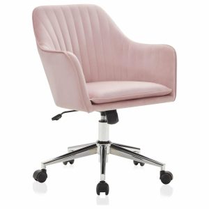 Office Chairs |   Modern Home Office Chair 360 Swivel, Tufted Velvet Desk Chair, Pink/Chrome Furniture Office Chairs