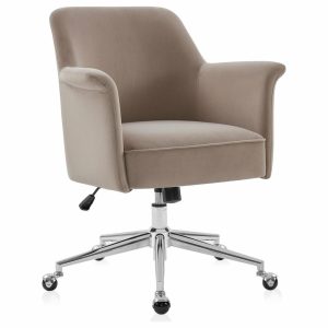 Office Chairs |   Modern Velvet Desk Chair, Rolling/Swivel, Beige Furniture Office Chairs