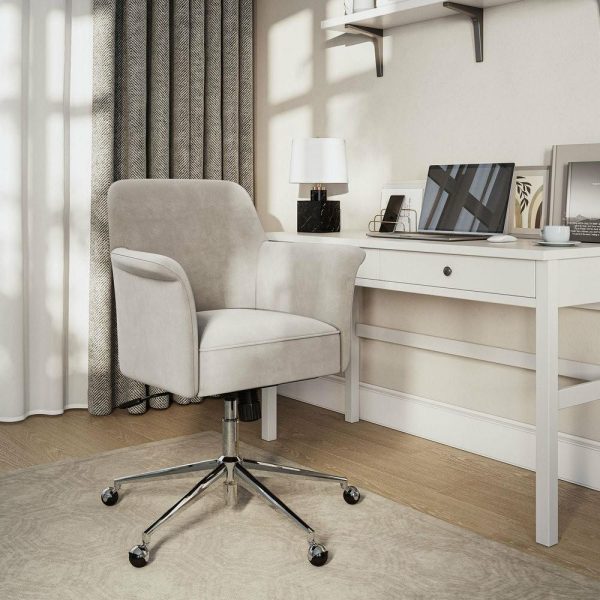 Office Chairs |   Modern Velvet Desk Chair, Rolling/Swivel, Beige Furniture Office Chairs