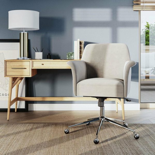 Office Chairs |   Modern Velvet Desk Chair, Rolling/Swivel, Beige Furniture Office Chairs