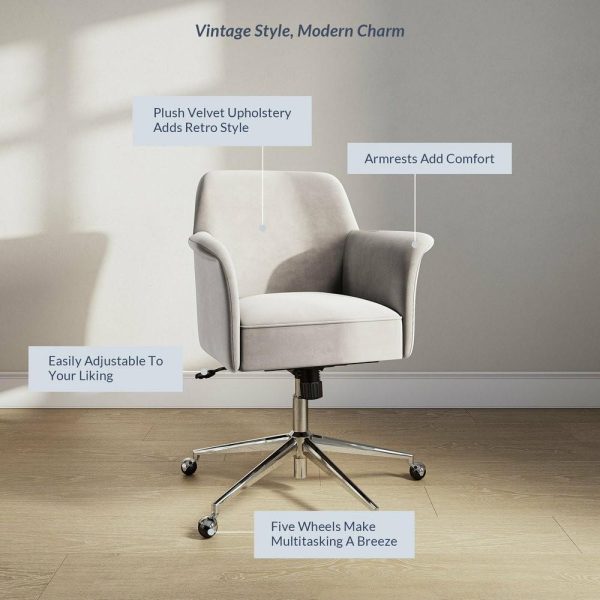 Office Chairs |   Modern Velvet Desk Chair, Rolling/Swivel, Beige Furniture Office Chairs