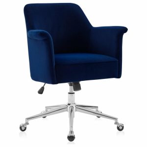 Office Chairs |   Modern Velvet Desk Chair, Rolling/Swivel, Blue Furniture Office Chairs