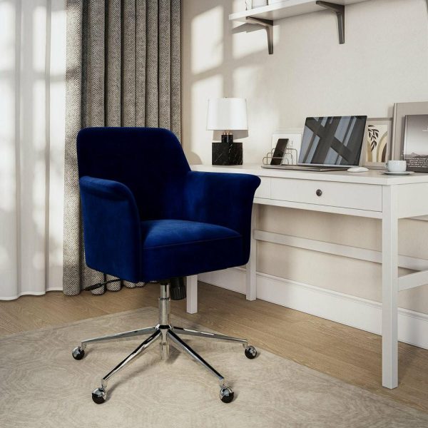 Office Chairs |   Modern Velvet Desk Chair, Rolling/Swivel, Blue Furniture Office Chairs