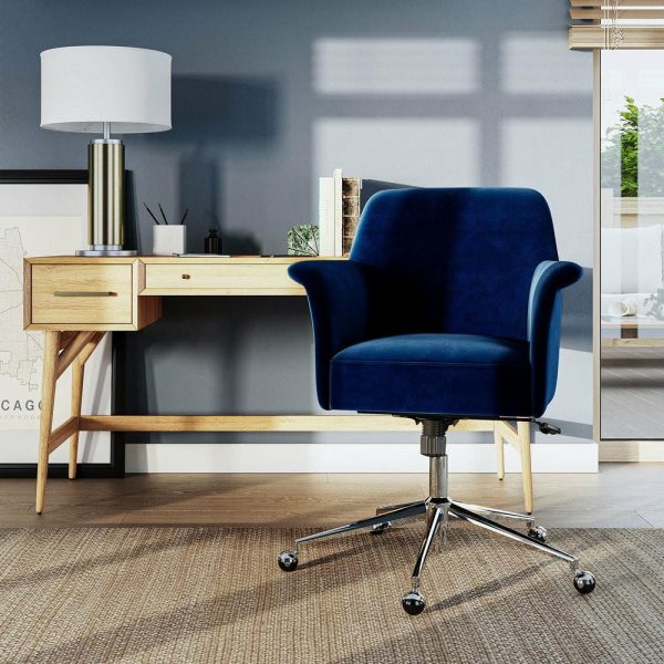 Office Chairs |   Modern Velvet Desk Chair, Rolling/Swivel, Blue Furniture Office Chairs