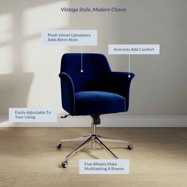 Office Chairs |   Modern Velvet Desk Chair, Rolling/Swivel, Blue Furniture Office Chairs