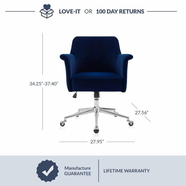 Office Chairs |   Modern Velvet Desk Chair, Rolling/Swivel, Blue Furniture Office Chairs