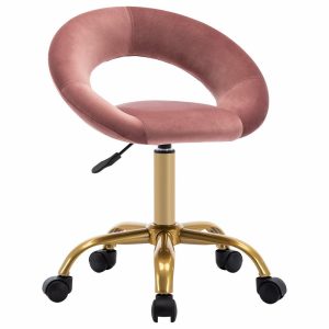 Office Chairs |   Open-Back Salon Spa Rolling Stool, Pink-Velvet Furniture Office Chairs