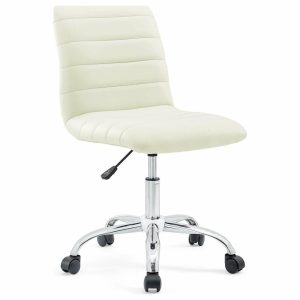 Office Chairs |   Ripple Armless Mid Back Faux Leather Office Chair, White Furniture Office Chairs