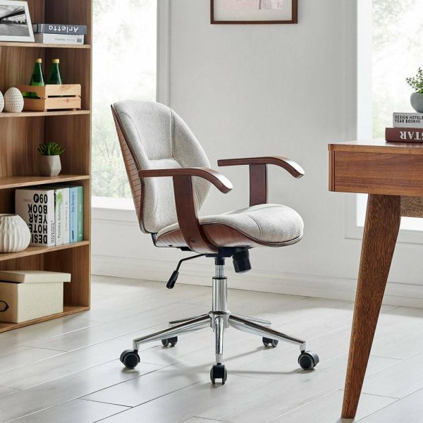 Office Chairs |   Samuel Fabric Bamboo Office Chair With Armrest, Havana Linen Furniture Office Chairs