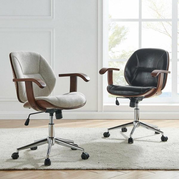 Office Chairs |   Samuel Fabric Bamboo Office Chair With Armrest, Havana Linen Furniture Office Chairs