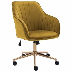 Office Chairs |   Sloped Arms Velvet Computer Desk Chair, Earthy Yellow Furniture Office Chairs