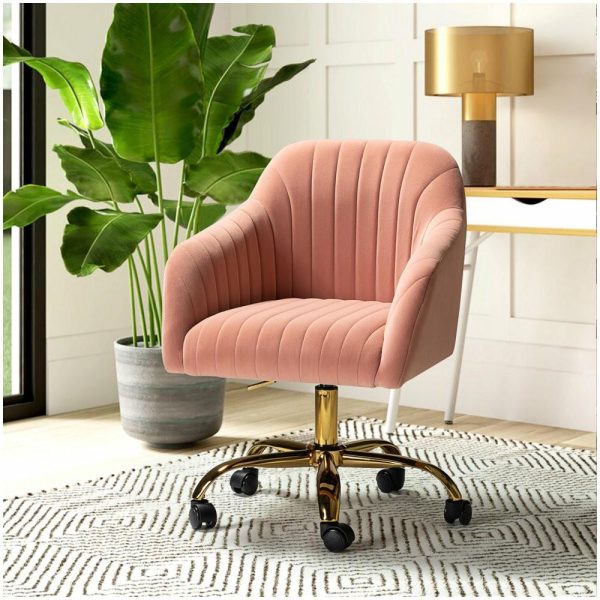 Office Chairs |   Swivel Rolling Task Chair With Tufted Back, Pink Furniture Office Chairs