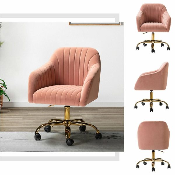 Office Chairs |   Swivel Rolling Task Chair With Tufted Back, Pink Furniture Office Chairs