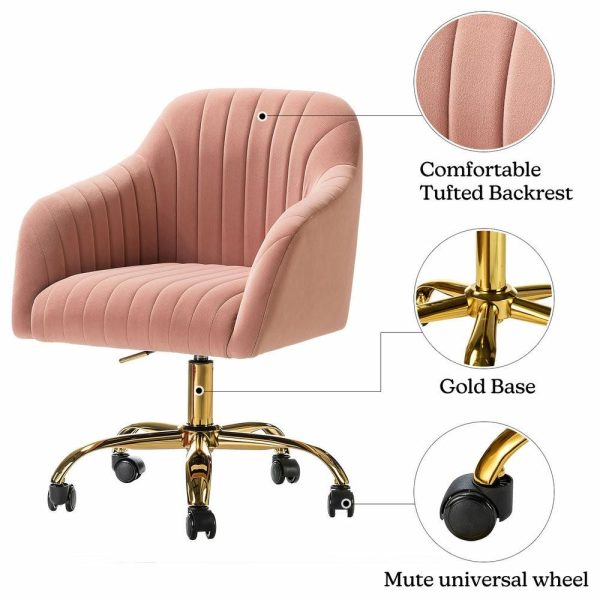 Office Chairs |   Swivel Rolling Task Chair With Tufted Back, Pink Furniture Office Chairs