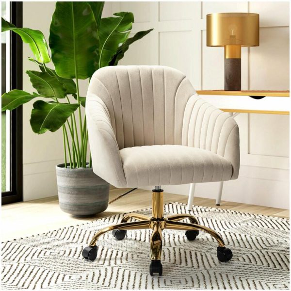 Office Chairs |   Swivel Rolling Task Chair With Tufted Back, Tan Furniture Office Chairs