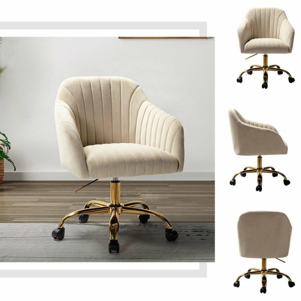 Office Chairs |   Swivel Rolling Task Chair With Tufted Back, Tan Furniture Office Chairs