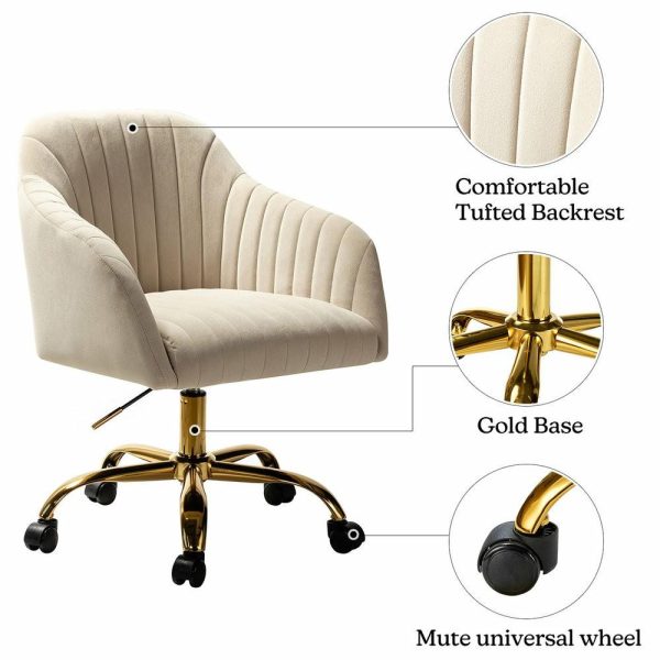 Office Chairs |   Swivel Rolling Task Chair With Tufted Back, Tan Furniture Office Chairs