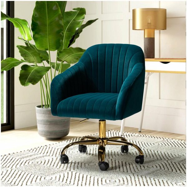 Office Chairs |   Swivel Rolling Task Chair With Tufted Back, Teal Furniture Office Chairs