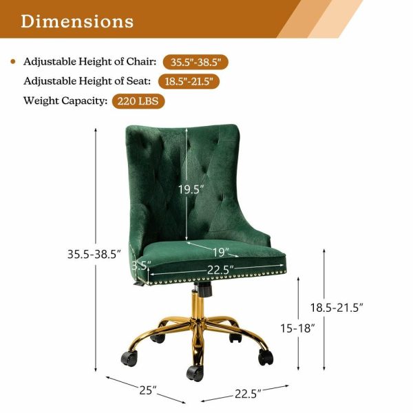 Office Chairs |   Swivel Task Chair,Velvet Office Chair, Green Furniture Office Chairs