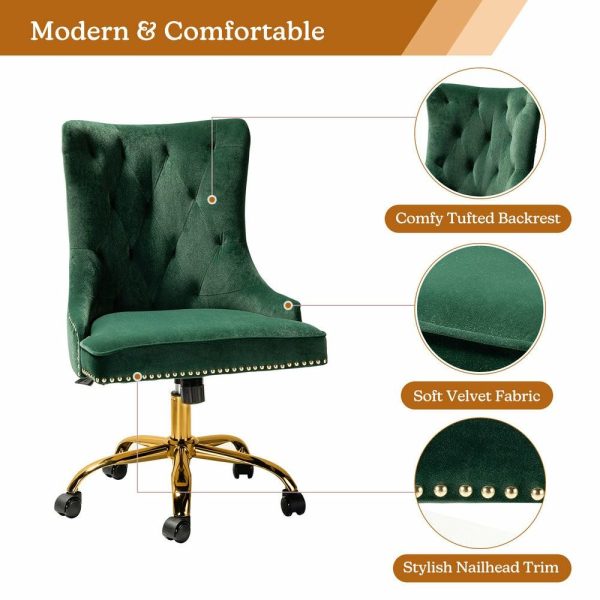 Office Chairs |   Swivel Task Chair,Velvet Office Chair, Green Furniture Office Chairs