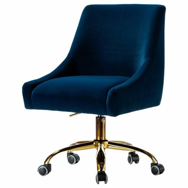 Office Chairs |   Upholstered Swivel Task Chair With Golden Base, Navy Furniture Office Chairs