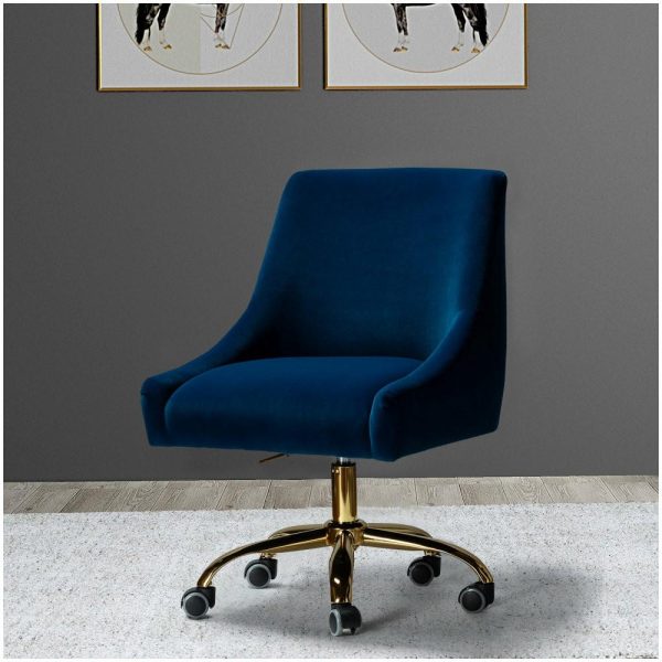 Office Chairs |   Upholstered Swivel Task Chair With Golden Base, Navy Furniture Office Chairs