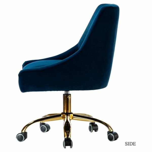 Office Chairs |   Upholstered Swivel Task Chair With Golden Base, Navy Furniture Office Chairs