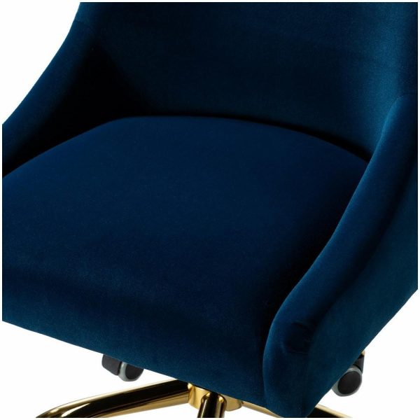 Office Chairs |   Upholstered Swivel Task Chair With Golden Base, Navy Furniture Office Chairs