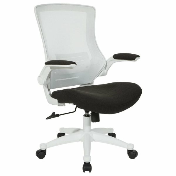 Office Chairs |   White Screen Back Manager’s Chair, Linen Stone Fabric, Linen Black Furniture Office Chairs