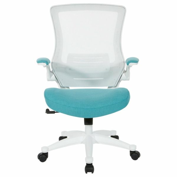 Office Chairs |   White Screen Back Manager’s Chair, Linen Stone Fabric, Linen Turquoise Furniture Office Chairs