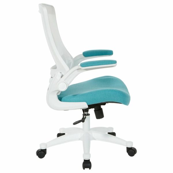 Office Chairs |   White Screen Back Manager’s Chair, Linen Stone Fabric, Linen Turquoise Furniture Office Chairs