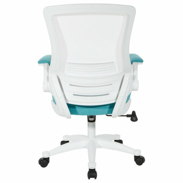 Office Chairs |   White Screen Back Manager’s Chair, Linen Stone Fabric, Linen Turquoise Furniture Office Chairs