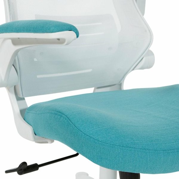 Office Chairs |   White Screen Back Manager’s Chair, Linen Stone Fabric, Linen Turquoise Furniture Office Chairs