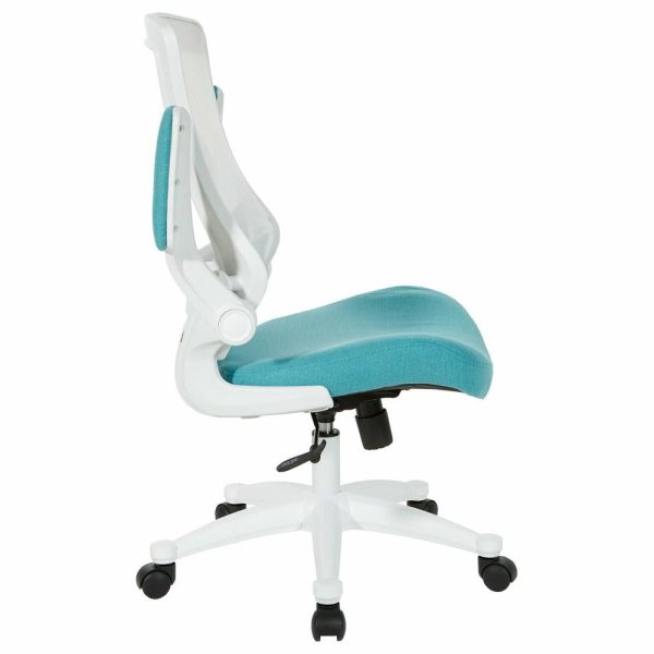 Office Chairs |   White Screen Back Manager’s Chair, Linen Stone Fabric, Linen Turquoise Furniture Office Chairs