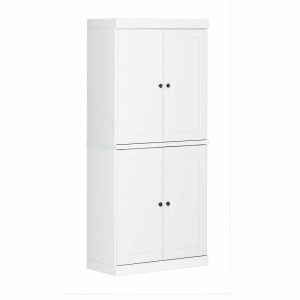 Pantry Cabinets |   100% Solid Wood 32″ Kitchen Pantry With Solid Doors, White Furniture Pantry Cabinets