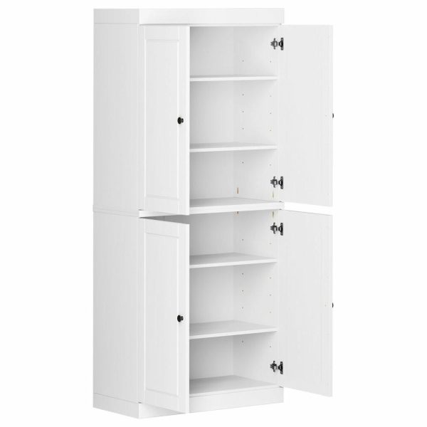 Pantry Cabinets |   100% Solid Wood 32″ Kitchen Pantry With Solid Doors, White Furniture Pantry Cabinets