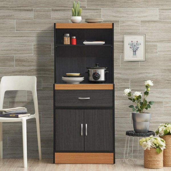 Pantry Cabinets |   54″ Tall Open Shelves Enclosed Storage Kitchen Cabinet, Black-Beech Furniture Pantry Cabinets