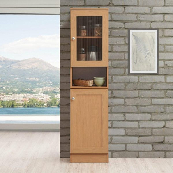 Pantry Cabinets |   63″ Tall Open Shelf Enclosed Storage Kitchen Pantry, Beech Furniture Pantry Cabinets