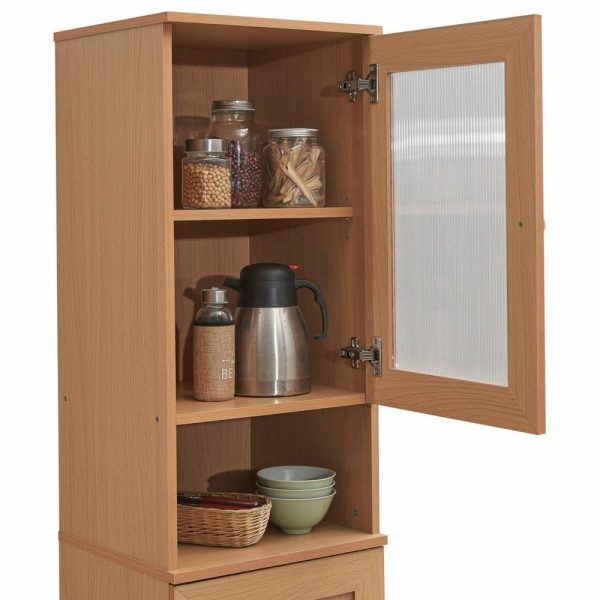 Pantry Cabinets |   63″ Tall Open Shelf Enclosed Storage Kitchen Pantry, Beech Furniture Pantry Cabinets