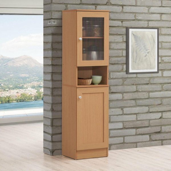 Pantry Cabinets |   63″ Tall Open Shelf Enclosed Storage Kitchen Pantry, Beech Furniture Pantry Cabinets