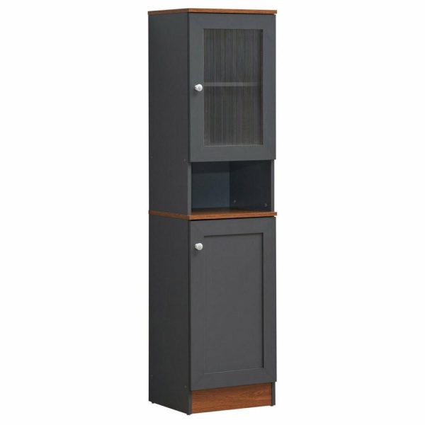 Pantry Cabinets |   63″ Tall Open Shelf Enclosed Storage Kitchen Pantry, Gray-Oak Furniture Pantry Cabinets