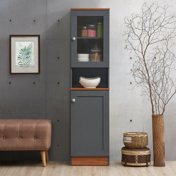 Pantry Cabinets |   63″ Tall Open Shelf Enclosed Storage Kitchen Pantry, Gray-Oak Furniture Pantry Cabinets