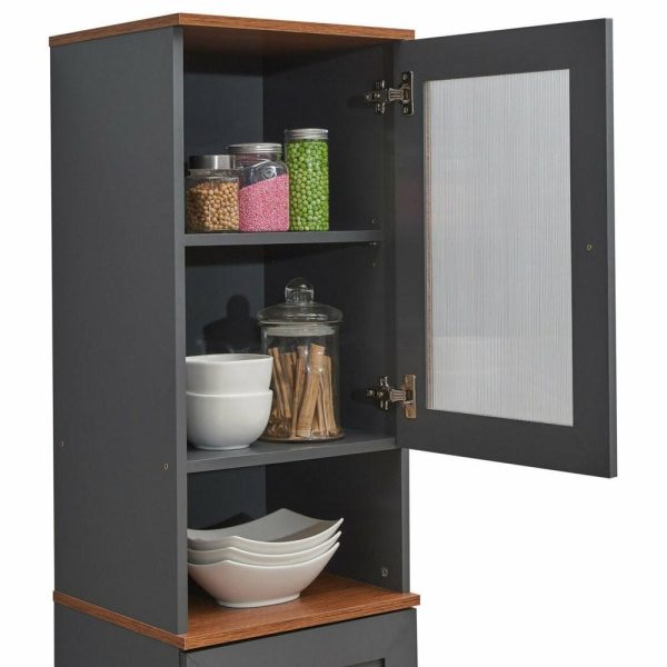 Pantry Cabinets |   63″ Tall Open Shelf Enclosed Storage Kitchen Pantry, Gray-Oak Furniture Pantry Cabinets