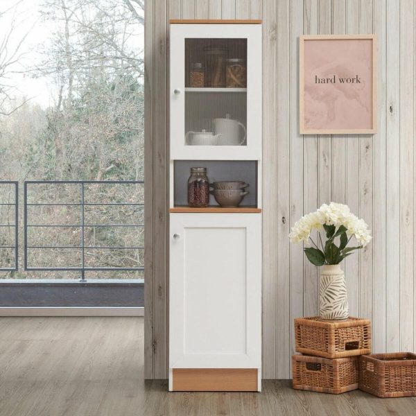 Pantry Cabinets |   63″ Tall Open Shelf Enclosed Storage Kitchen Pantry, White Furniture Pantry Cabinets