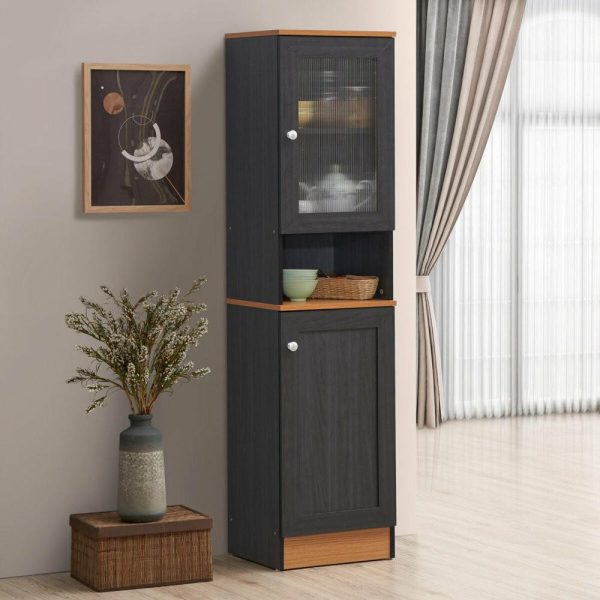 Pantry Cabinets |   63″ Tall Slim Open Shelf Plus Top And Bottom Enclosed Storage Pantry Furniture Pantry Cabinets